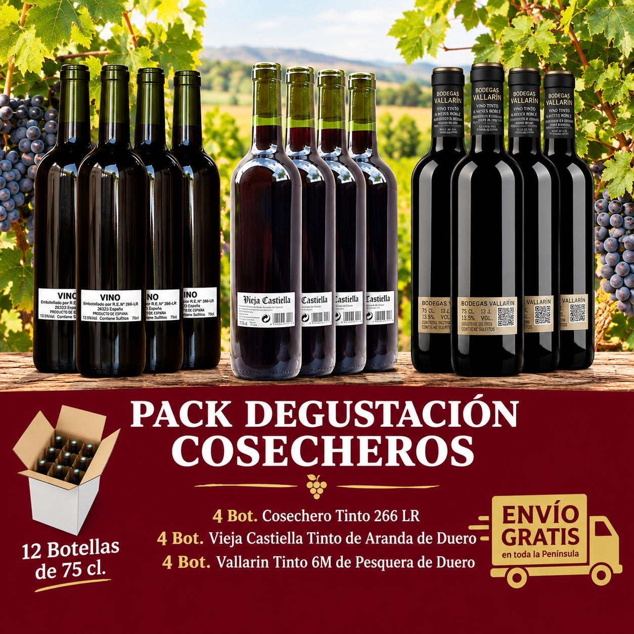 PACK DEGUSTACION VINOS DE COSECHERO - 12 BOTELLAS DE 75 CL.